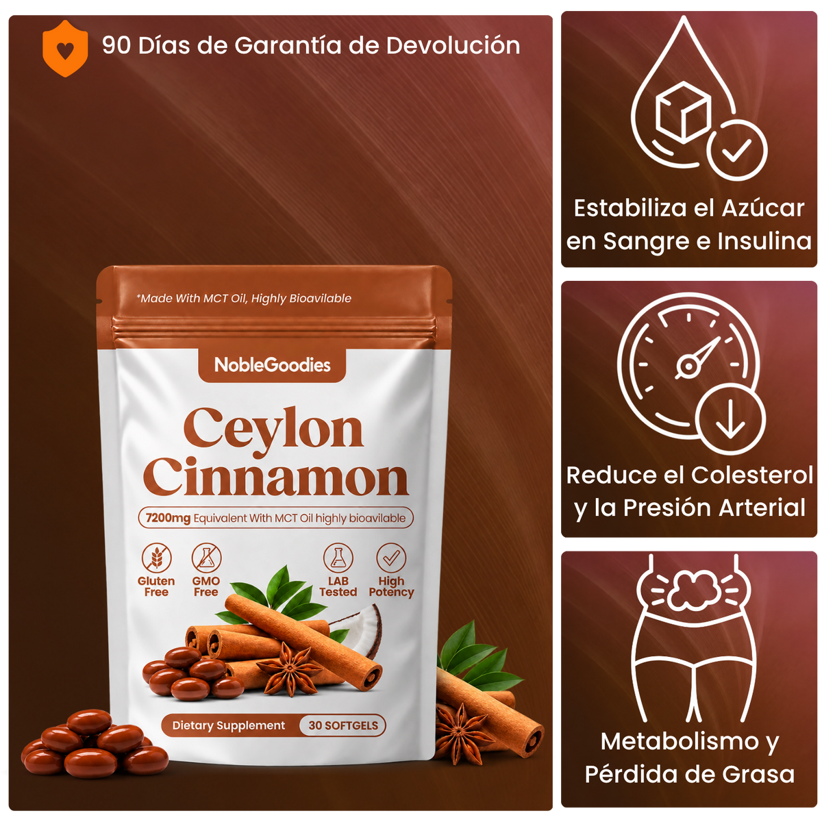 Canela de Ceilán Equivalente a 7200mg con Aceite MCT